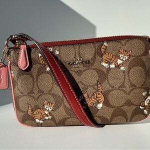 Coach CC418 Nolita 19 In Signature Canvas Dancing Kitten Print Gold/Khaki Multi